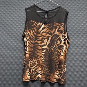 Suzie In The City Black and Brown Animal Print Mesh Yoke Camisole